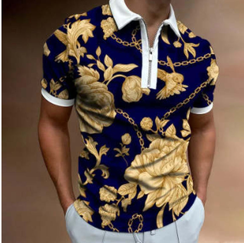 Men'S POLO Shirt Striped Printed Short Sleeve T-Shirt Lapel Shirt