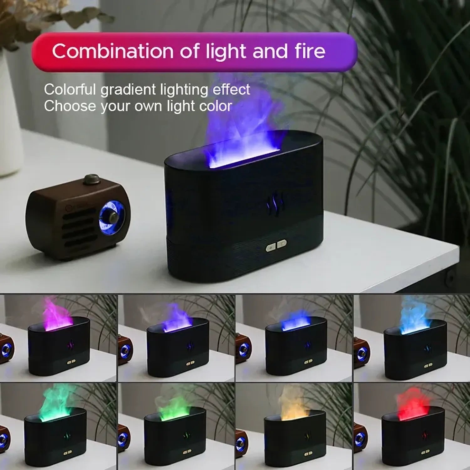 Ultrasonic Humidifier with 7 Colors Flame Lights,Essential Oil Diffuser,For Room,White