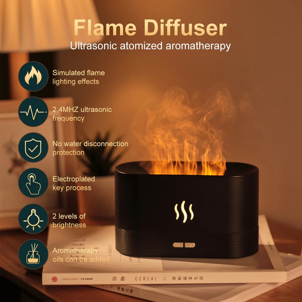 Ultrasonic Humidifier with 7 Colors Flame Lights,Essential Oil Diffuser,For Room,White